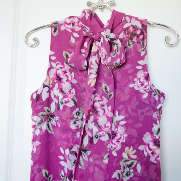 White House Black Market Pink Floral Halter Chiffon Dress Size 4 - Picture 9 of 11